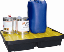 Load image into Gallery viewer, poly spill tray yellow holding paint and jerry can