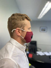 Load image into Gallery viewer, reusable face mask red on mans face side profile