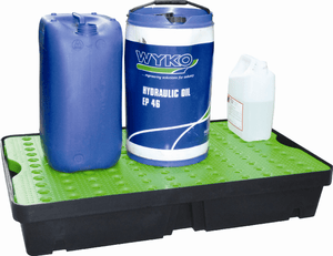 poly spill tray green holding hydraulic oil