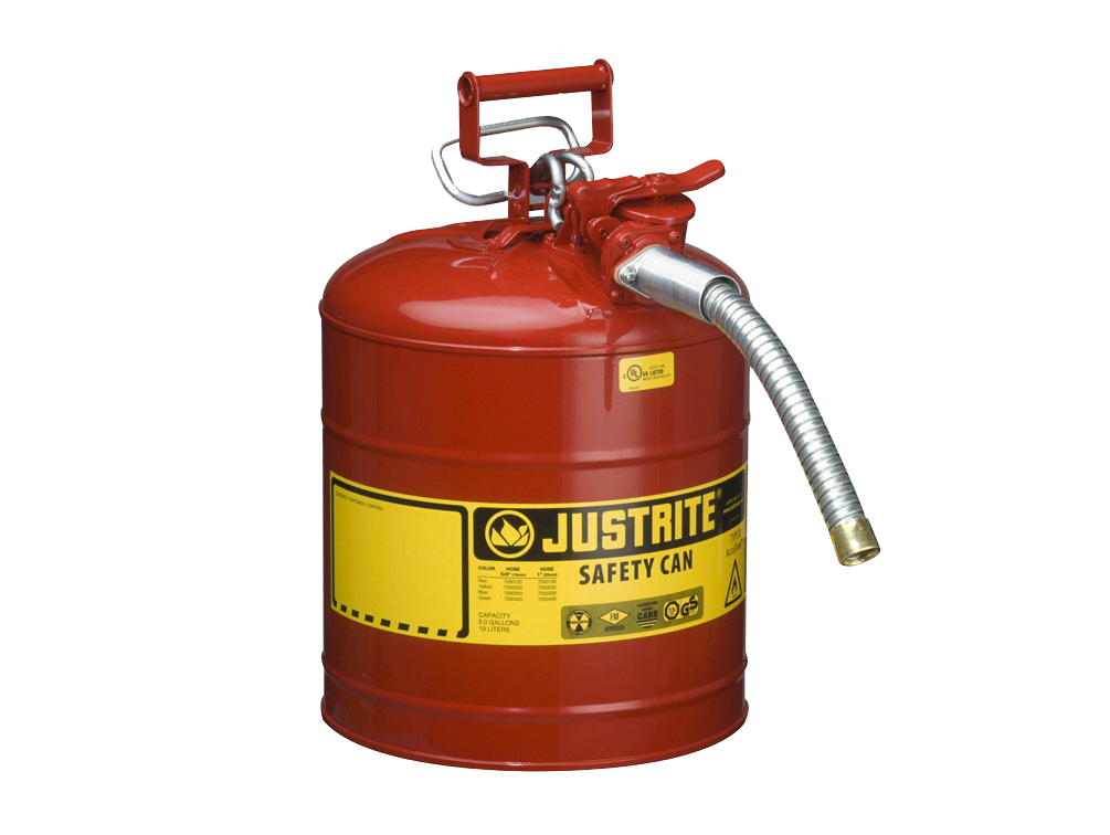Steel Safety Can, 5 Gallon with 1 inch metal hose