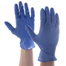 Nitrile disposable gloves on hands